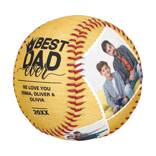 Best Dad Ever Fathers Day Photo Collage Golden Baseball (Angled)