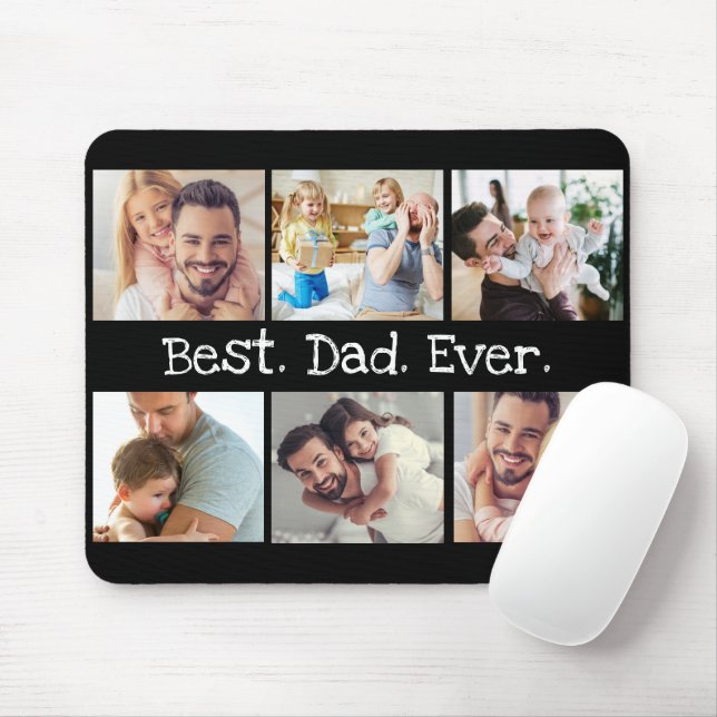 Best Dad Ever Fathers Day Photo Collage in Black Mouse Mat (With Mouse)