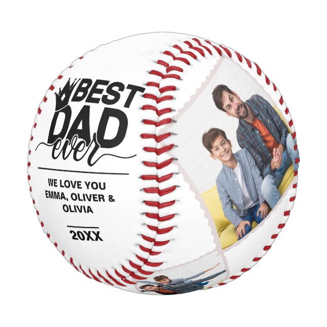 Best Dad Ever Fathers Day Photo Collage Keepsake Baseball (Angled)