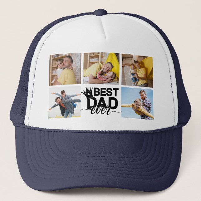 Best Dad Ever Fathers Day Photo Collage Keepsake Trucker Hat (Front)