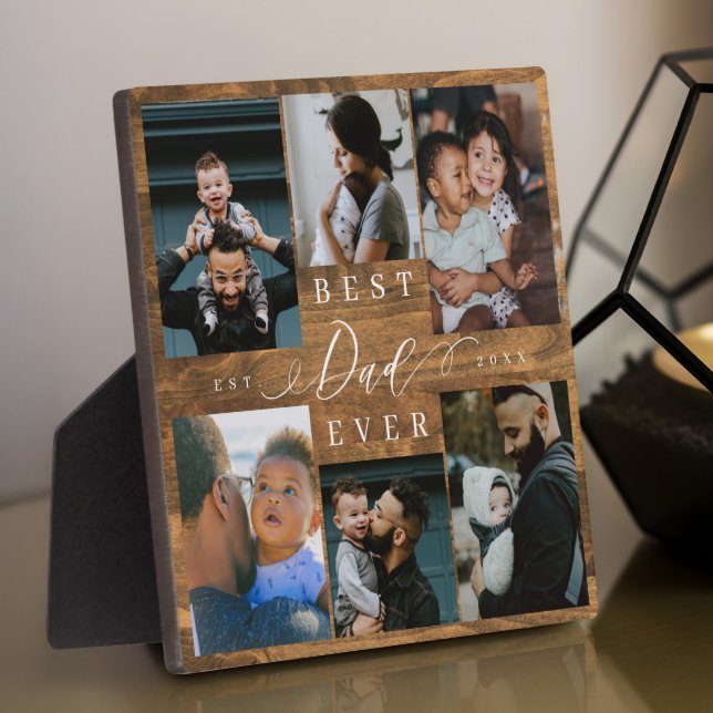 Best Dad Ever Father's Day Photo Collage Woodgrain Plaque (Best Dad Ever Father's Day Photo Collage Woodgrain Plaque)