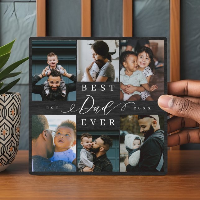 Best Dad Ever Father's Day Photo Collage Woodgrain Plaque (Best Dad Ever Father's Day Photo Collage Woodgrain Plaque)