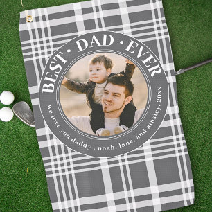 Best Dad Ever Fathers Day Plaid Custom Photo Golf Towel