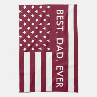 Best Dad Ever Fathers Day Typography USA Flag Chef Tea Towel