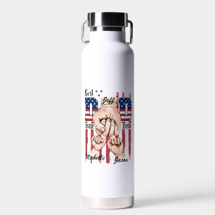 Best Dad Ever – Fist Bump USA Flag - 2 Kids Water Bottle