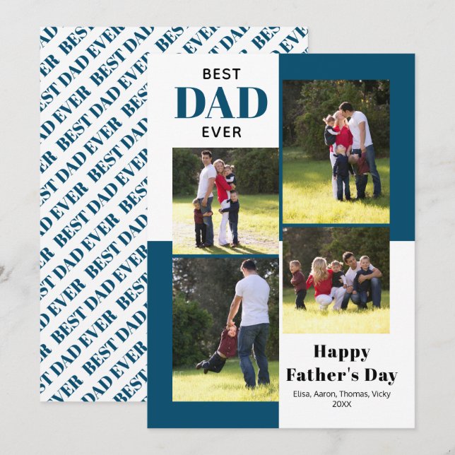 Best Dad Ever four photos blue Father's Day card (Front/Back)