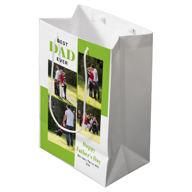 Best Dad Ever four photos lime green Father's Day Medium Gift Bag (Front Angled)