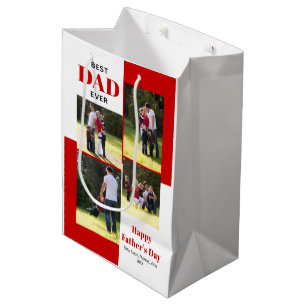 Best Dad Ever four photos red Father's Day Medium Gift Bag