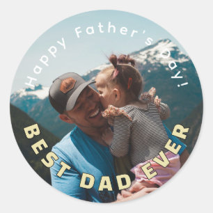 Best Dad Ever Full Photo Card Minimalist Template Classic Round Sticker