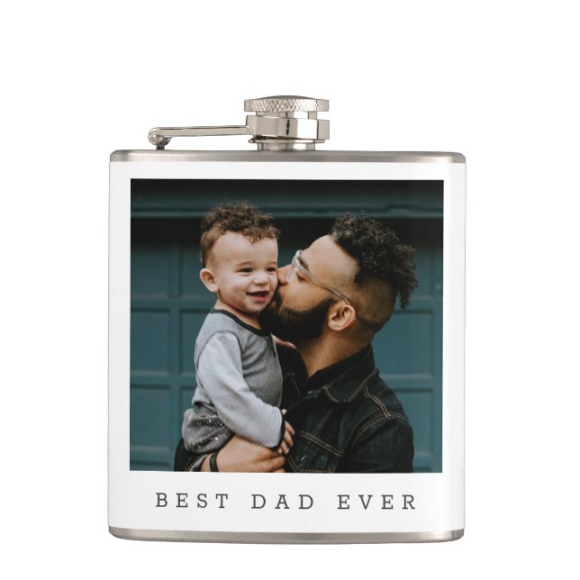 Best Dad Ever Full Photo Father's Day Personalised Hip Flask (Front)