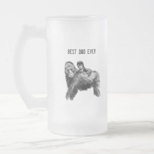 Best dad ever gorilla with baby frosted glass beer mug