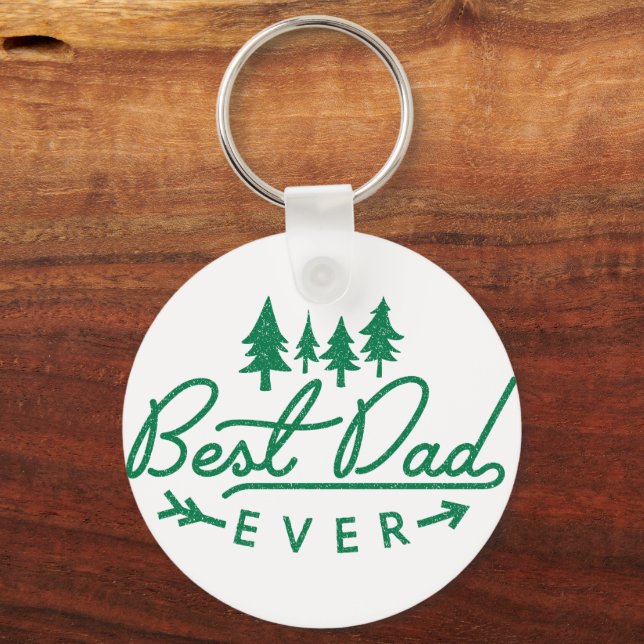 Best Dad Ever Green Typography with Trees Key Ring (Back)