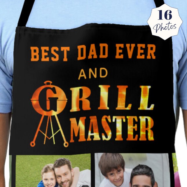 BEST DAD EVER GRILL MASTER 16 Photo Collage Names Apron (Creator Uploaded)