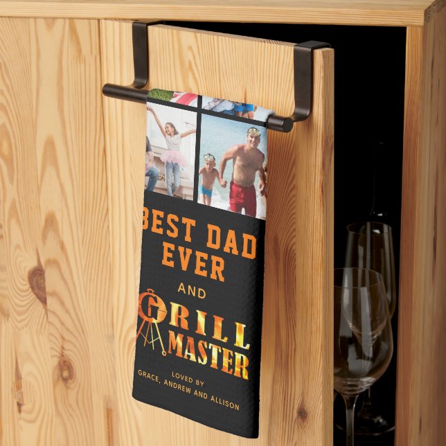 BEST DAD EVER GRILL MASTER 20 Photo Collage Tea Towel (Thirds Fold)