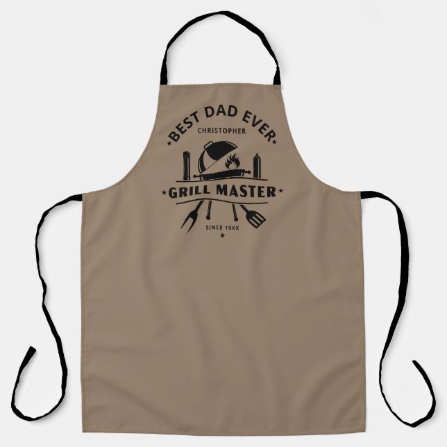 Best Dad Ever Grill Master Chef Rustic Brown Black Apron (Front)