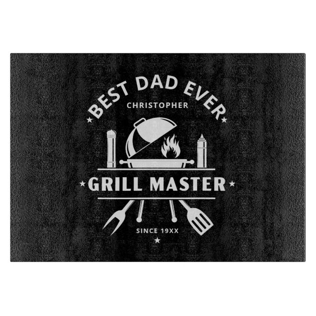 Best Dad Ever | Grill Master Modern Black & White Cutting Board (Front)