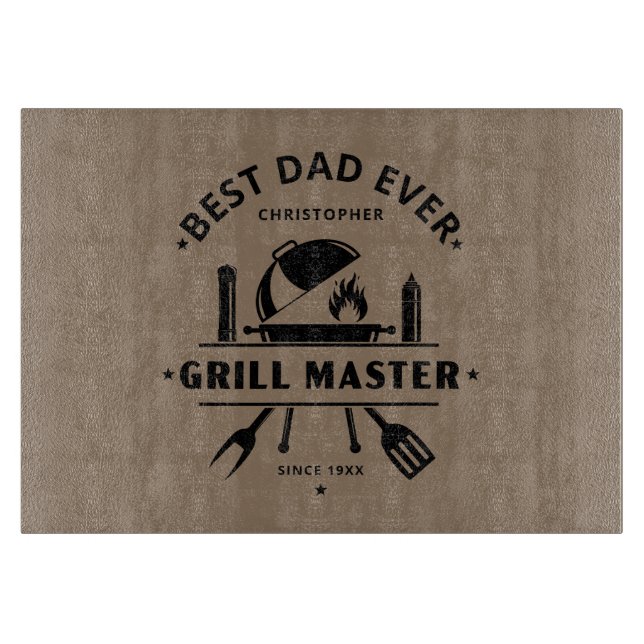 Best Dad Ever | Grill Master Rustic Brown & Black  Cutting Board (Front)