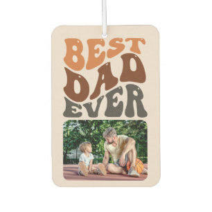 Best Dad Ever Groovy Retro Typography 2 Photo Car Car Air Freshener