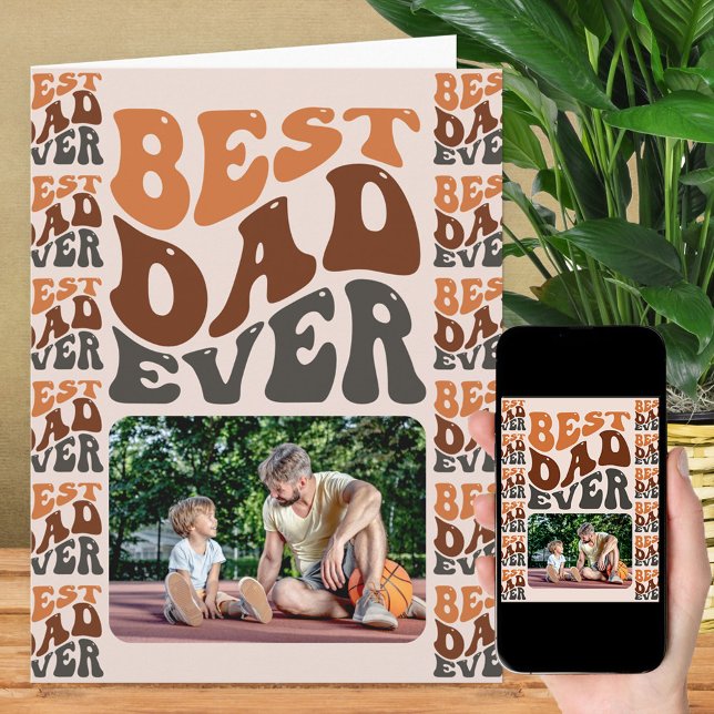 Best Dad Ever Groovy Retro Typography Photo Card (Creator Uploaded)