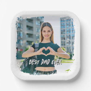 Best Dad Ever Grunge Border Photo Paper Plate