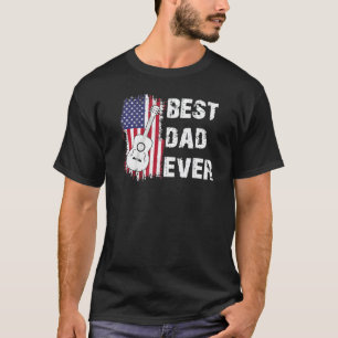 Best Dad Ever Guitar Us Flag T-Shirt