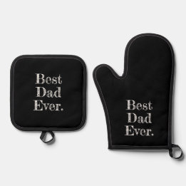 Best Dad Ever Hand Drawn Typography Black Oven Mitt & Pot Holder Set