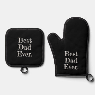 Best Dad Ever Hand Drawn Typography Black Oven Mitt & Pot Holder Set