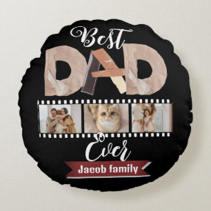 best dad ever,happy family three photo personalise round cushion