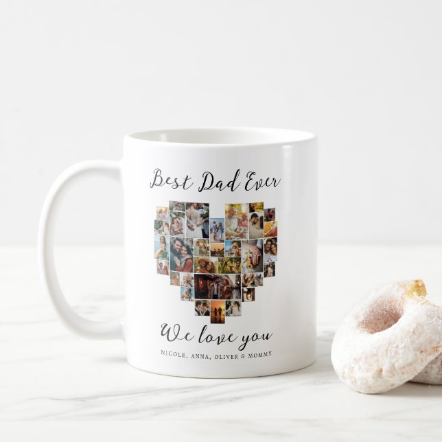 Best Dad Ever Happy Father Day Heart Photo Collage Coffee Mug (With Donut)