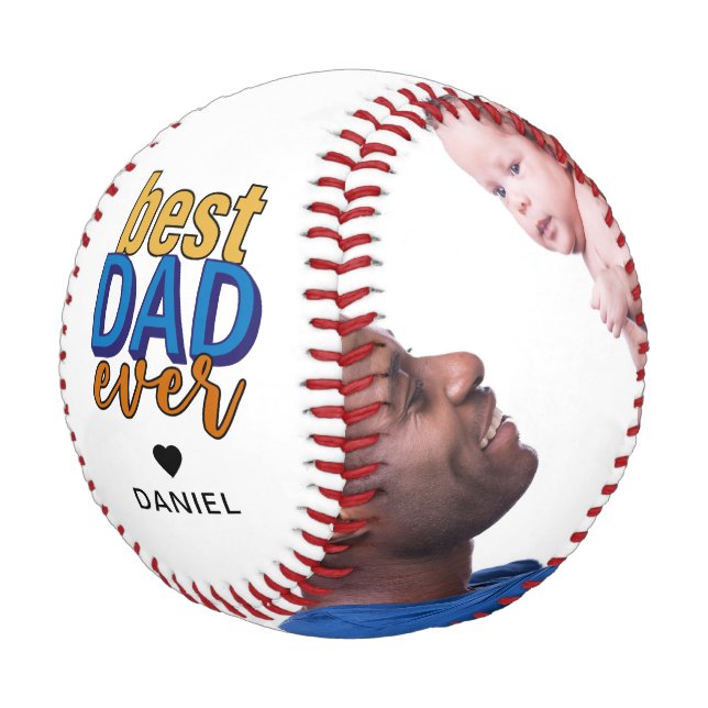 Best Dad Ever Hearfelt Custom Photo Baseball (Angled)
