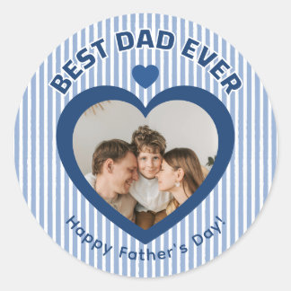 Best Dad Ever Heart Photo Card Minimalist Template Classic Round Sticker
