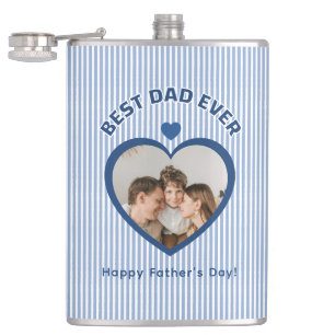 Best Dad Ever Heart Photo Card Minimalist Template Hip Flask