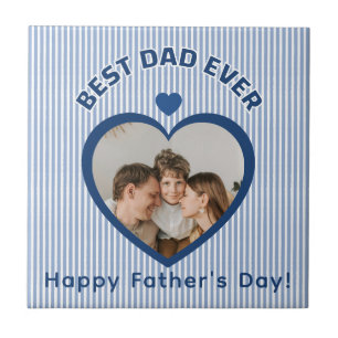 Best Dad Ever Heart Photo Card Minimalist Template Tile