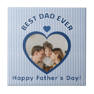 Best Dad Ever Heart Photo Card Minimalist Template Tile