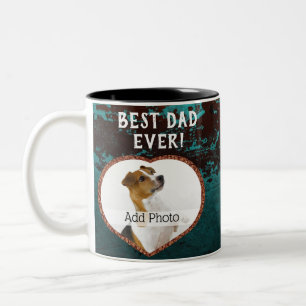 Best Dad Ever heart photo Rusty Teal Aqua meatal Two-Tone Coffee Mug