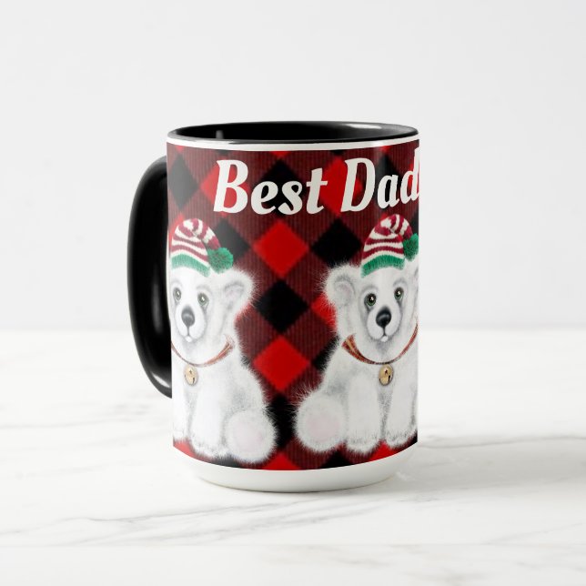 Best Dad Ever holiday Polar bear green plaid Mug (Front Left)