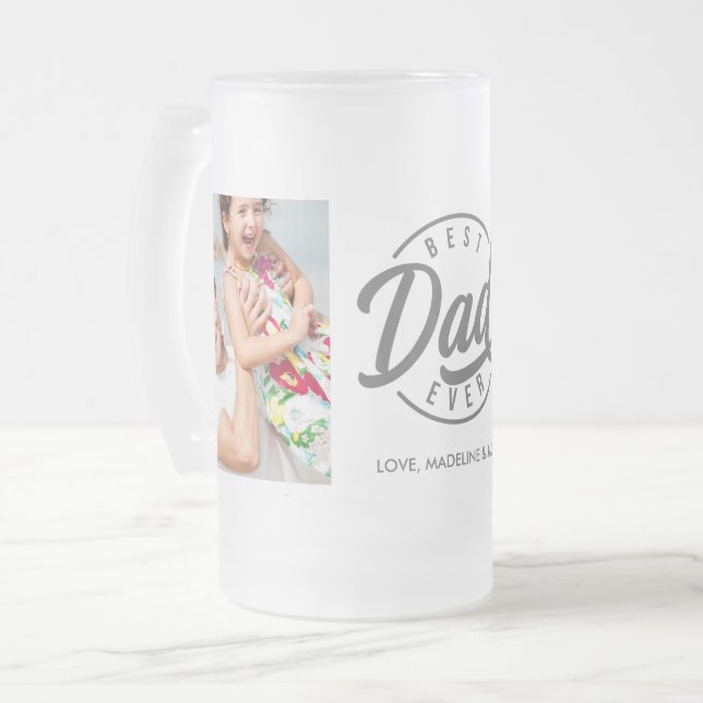 Best Dad Ever Keepsake 2 Photo Frosted Glass Beer  Frosted Glass Beer Mug (Front Left)