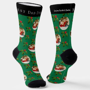 Best Dad Ever Kid Photo & Name Christmas Socks