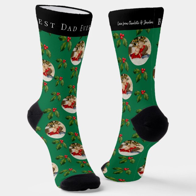 Best Dad Ever Kid Photo & Name Christmas Socks (Angled)