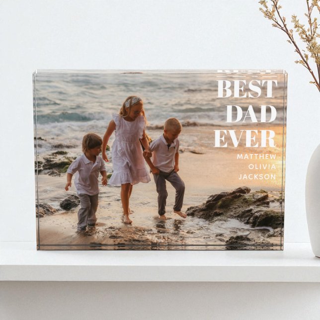 Best Dad Ever Kids Names Modern Custom Father Photo Block (Best Dad Ever Kids Names Modern Custom Father Photo Block)