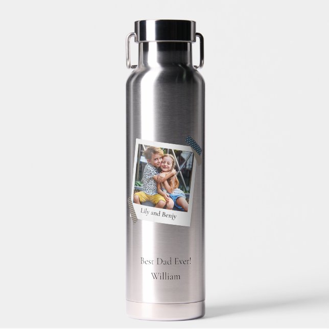 Best Dad Ever Kids Photo Custom Water Bottle (Front)