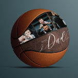 Best Dad Ever Leather Fathers Day Photo Collage Basketball<br><div class="desc">Give a beautiful personalised gift to your dad that he'll cherish forever. Special personalised family photo collage to display your special family photos and memories. Our design features a simple 3 photo design with "Dad" designed in a beautiful handwritten White script style & serif text pairing. The background features a...</div>