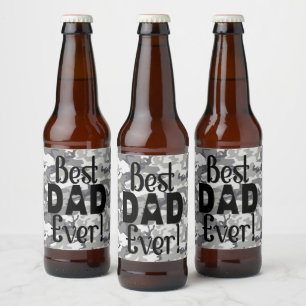 Best Dad Ever   Light Camouflage Grey Pattern Beer Bottle Label