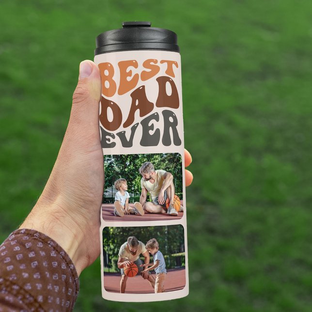 Best Dad Ever Logo 2 Photo Groovy Retro Typography Thermal Tumbler (Creator Uploaded)