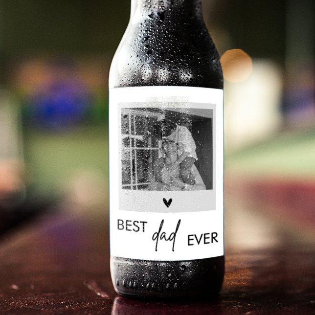 Best Dad Ever Minimalistic Photo Beer Bottle Label (Creator Uploaded)