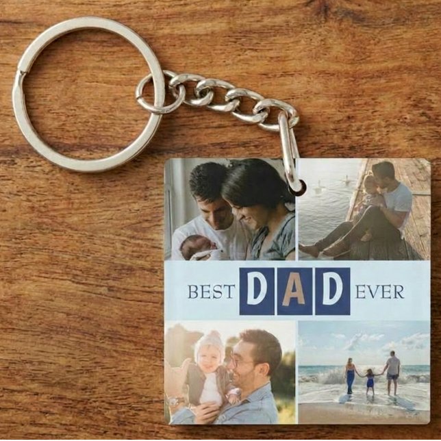 Best Dad Ever Modern 4 Photo  Key Ring (Creator Uploaded)