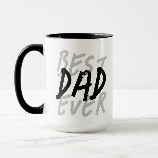 Best Dad Ever Modern Black and Grey Grunge Mug (Left)