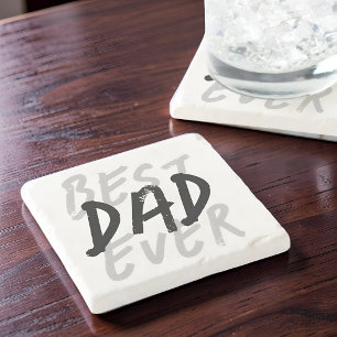 Best Dad Ever Modern Black and Grey Grunge Stone Coaster