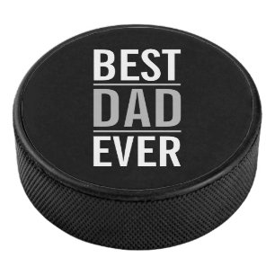 Best Dad Ever   Modern Black Hockey Puck