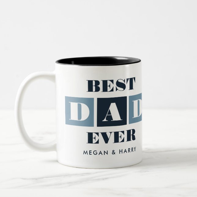 Best Dad Ever Modern Blue Fathers Day Photo Two-Tone Coffee Mug (Left)